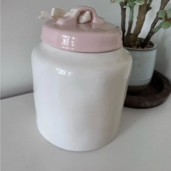 NEW Rae Dunn Chocolate Bunnies Canister 8.5” Tall | Pink Lid - Picture 5 of 6